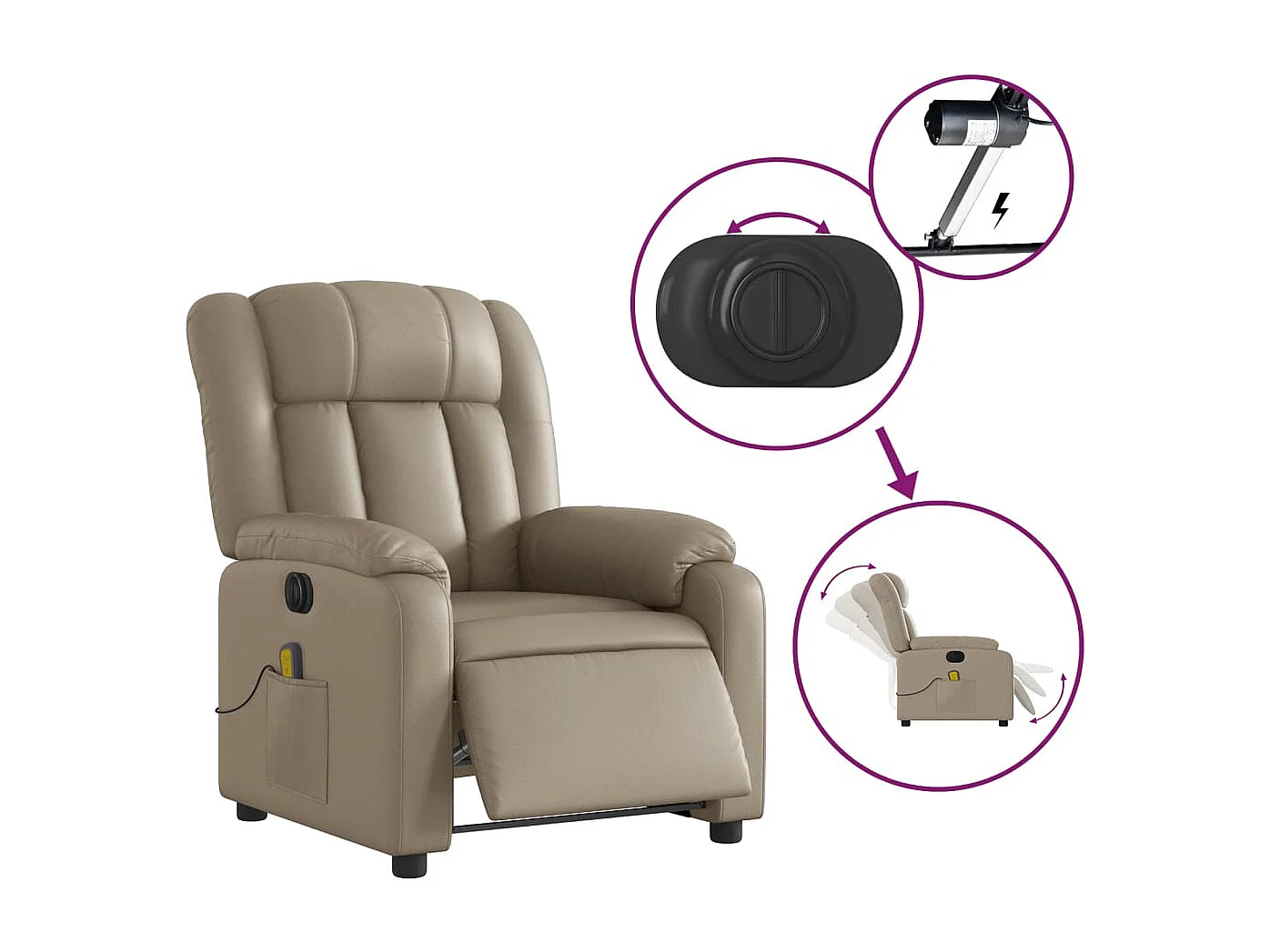 Fauteuil massant inclinable électrique cappuccino similicuir