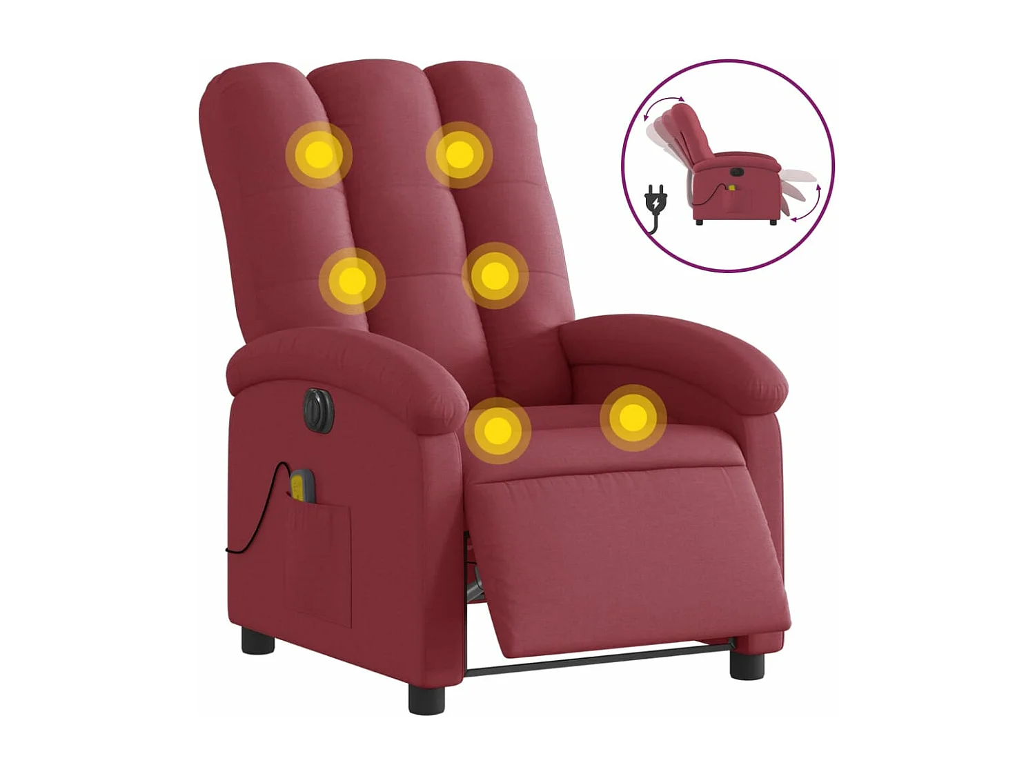 Fauteuil massant inclinable électrique Rouge bordeaux Tissu
