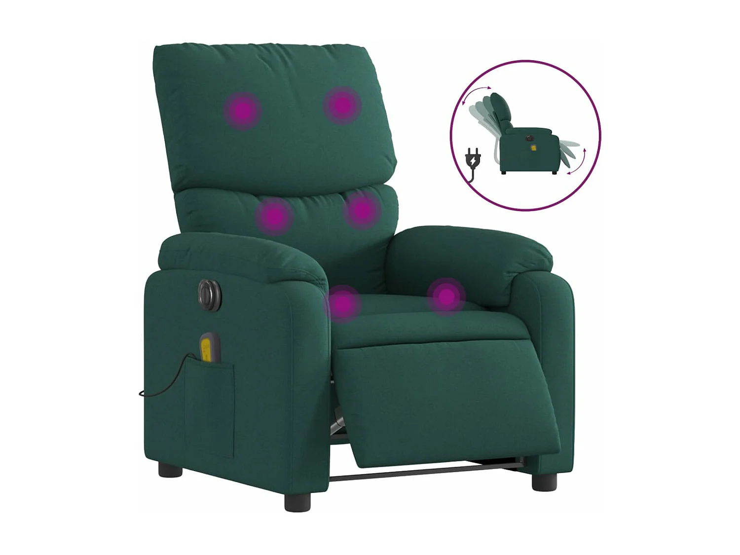 Fauteuil massant inclinable électrique Vert foncé Tissu