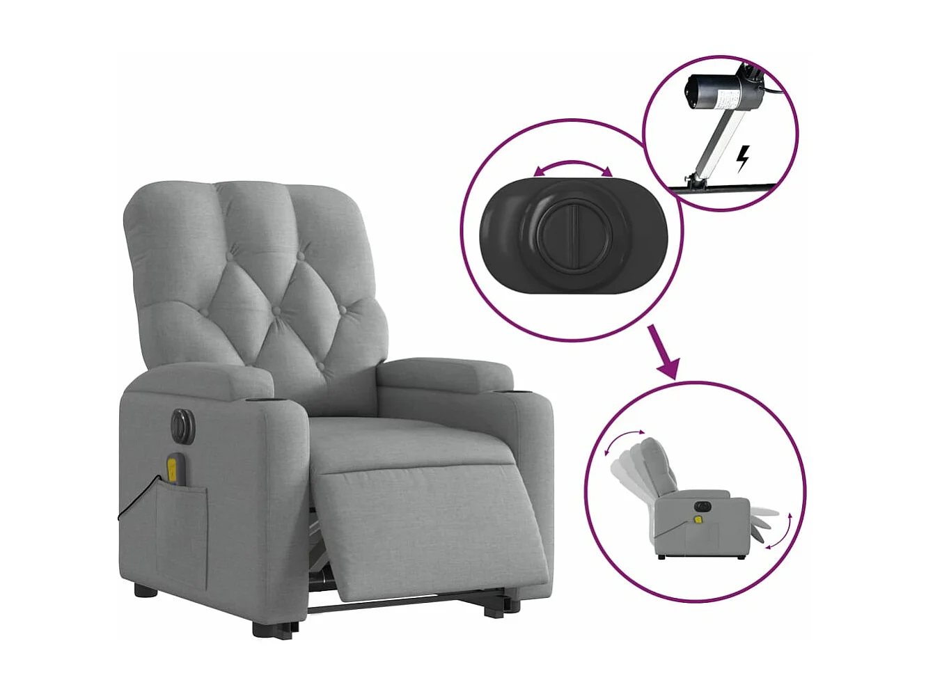 Sillón de masaje eléctrico reclinable elevable tela gris claro