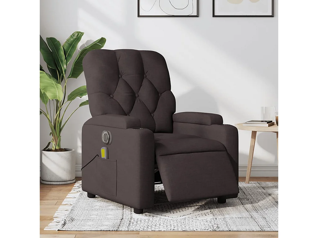 Fauteuil massant inclinable électrique Marron foncé Tissu