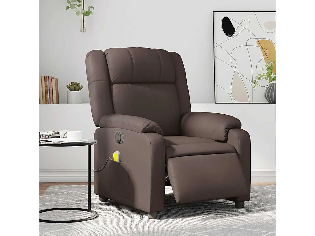 Fauteuil massant inclinable électrique marron similicuir