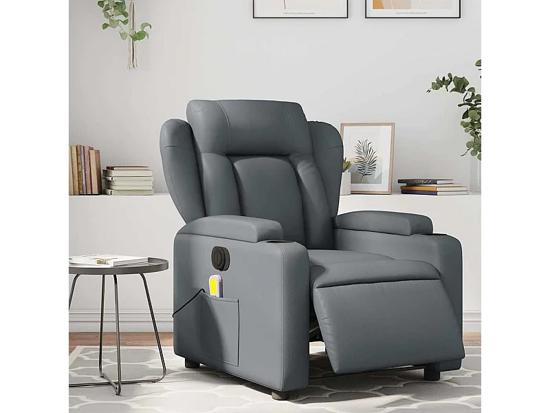Fauteuil massant inclinable électrique gris similicuir