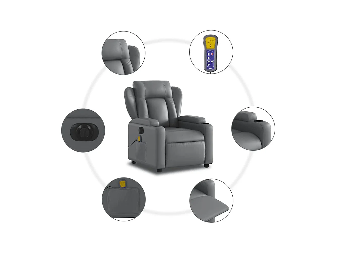Fauteuil massant inclinable électrique gris similicuir