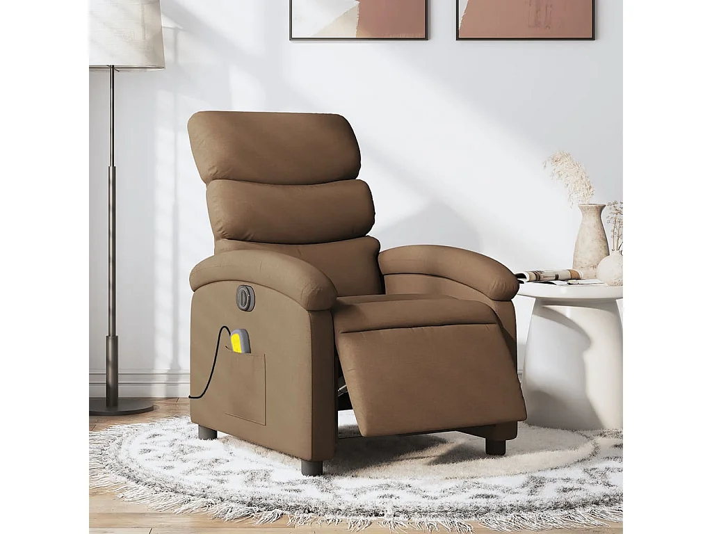 Fauteuil inclinable massant électrique marron tissu