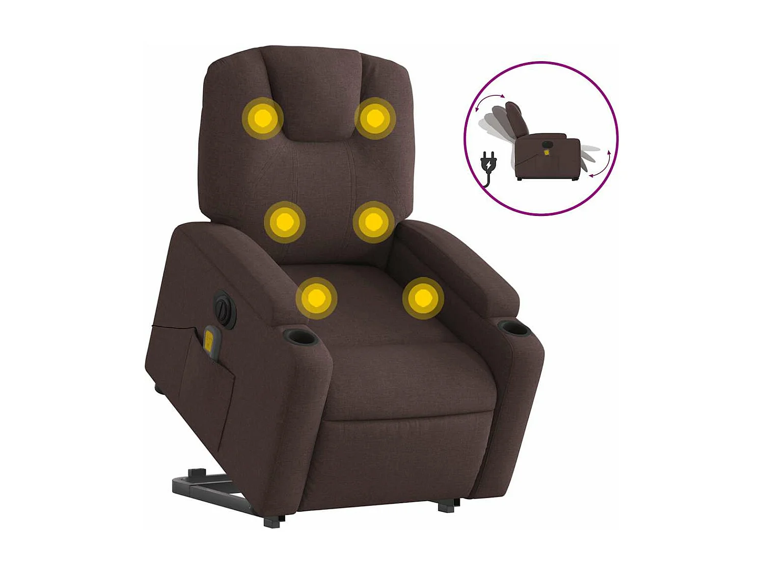 Sillón masaje eléctrico reclinable elevable tela marrón oscuro