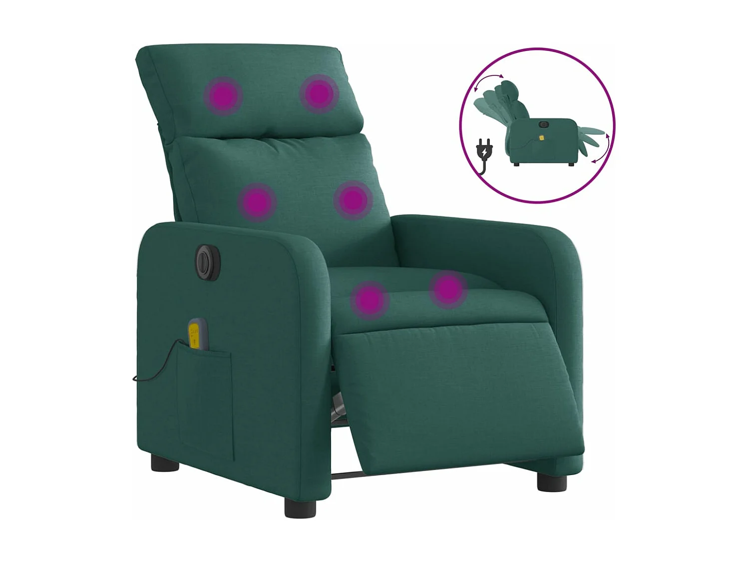Fauteuil massant inclinable électrique Vert foncé Tissu