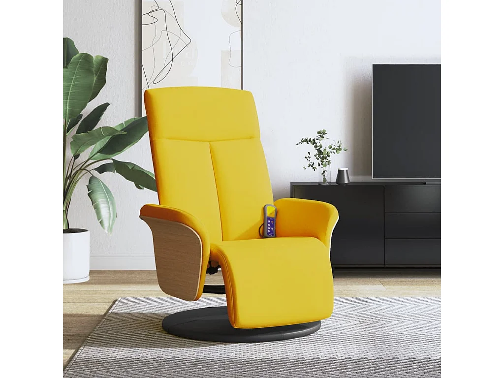 Fauteuil inclinable massant repose-pieds jaune clair tissu