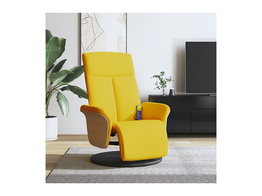 Fauteuil inclinable massant repose-pieds jaune clair tissu