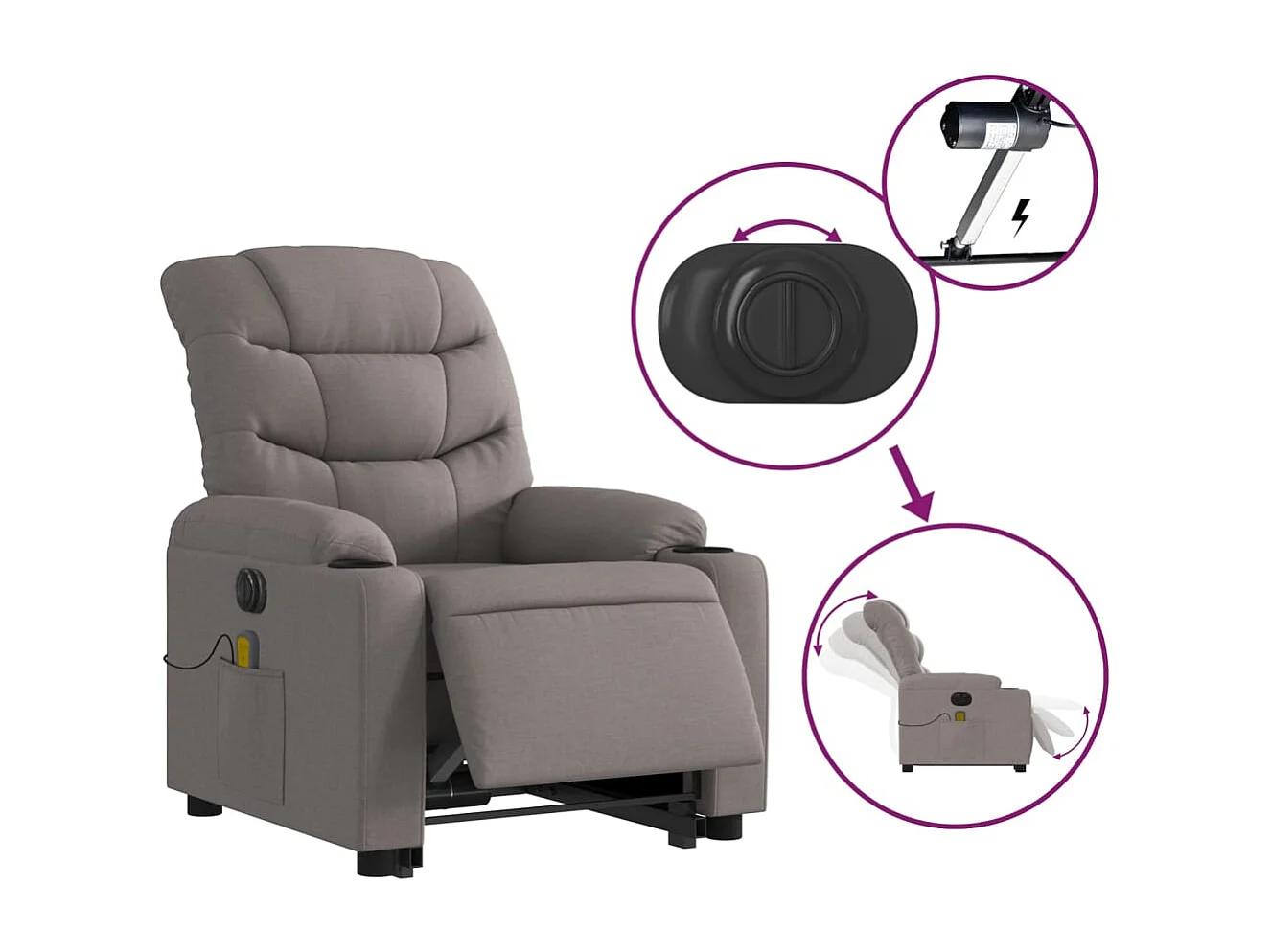 Fauteuil inclinable massant électrique Taupe Tissu