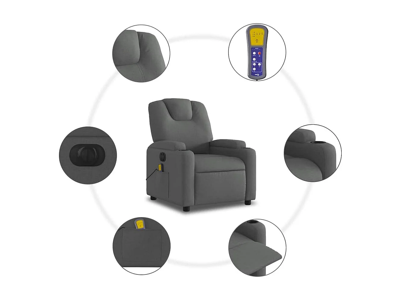 Fauteuil inclinable massant électrique gris foncé tissu