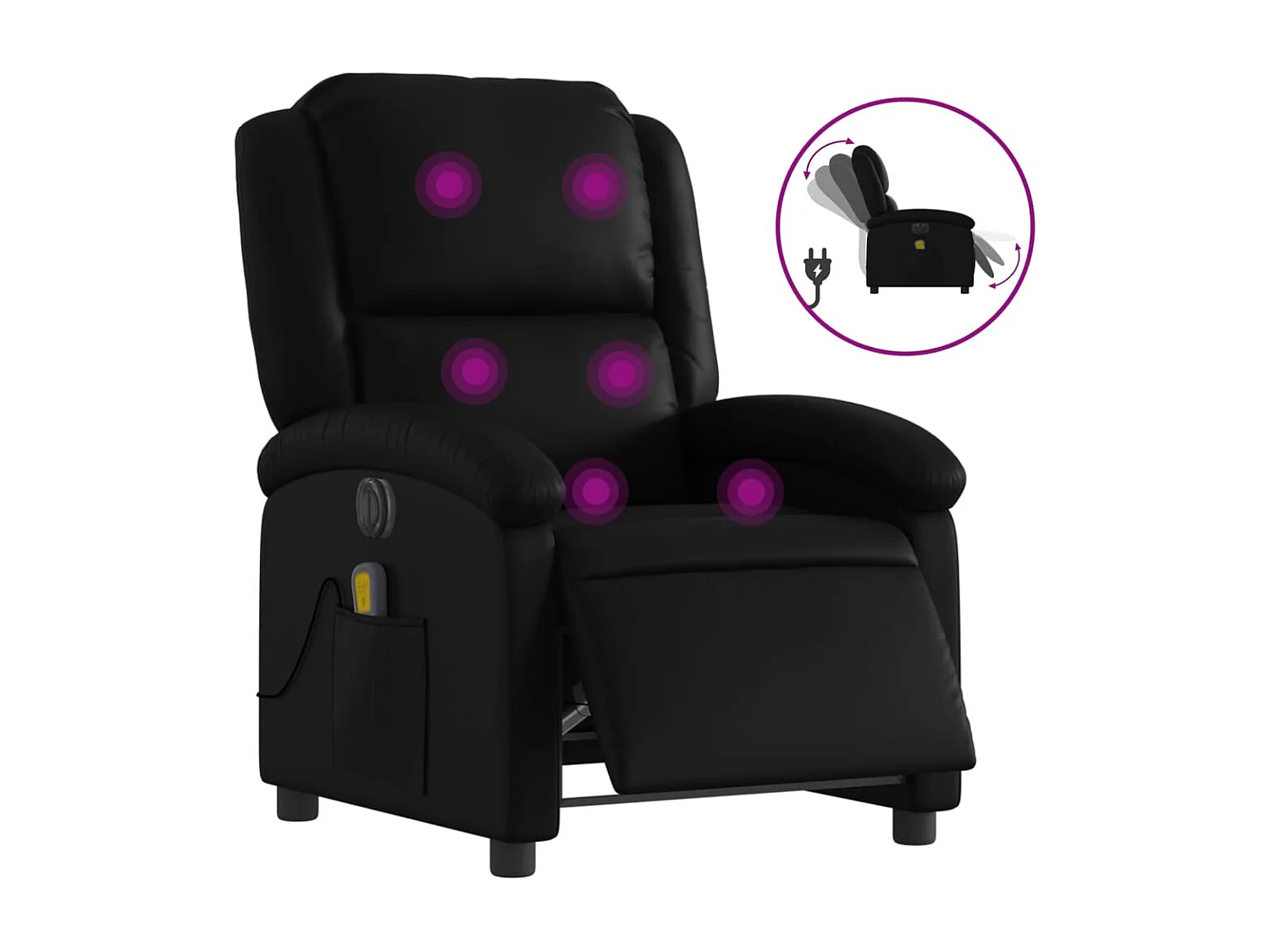 Sillón de masaje reclinable eléctrico cuero sintético negro