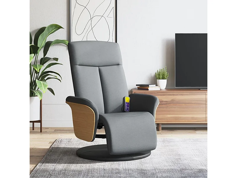 Sillón reclinable de masaje con reposapiés tela gris claro
