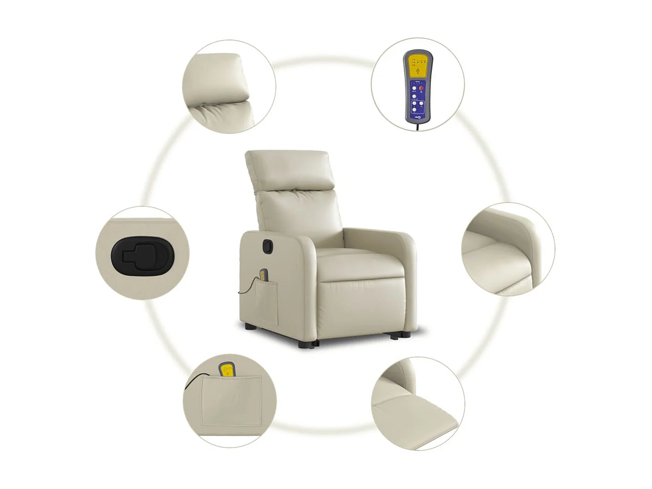 Fauteuil inclinable massant Crème Similicuir