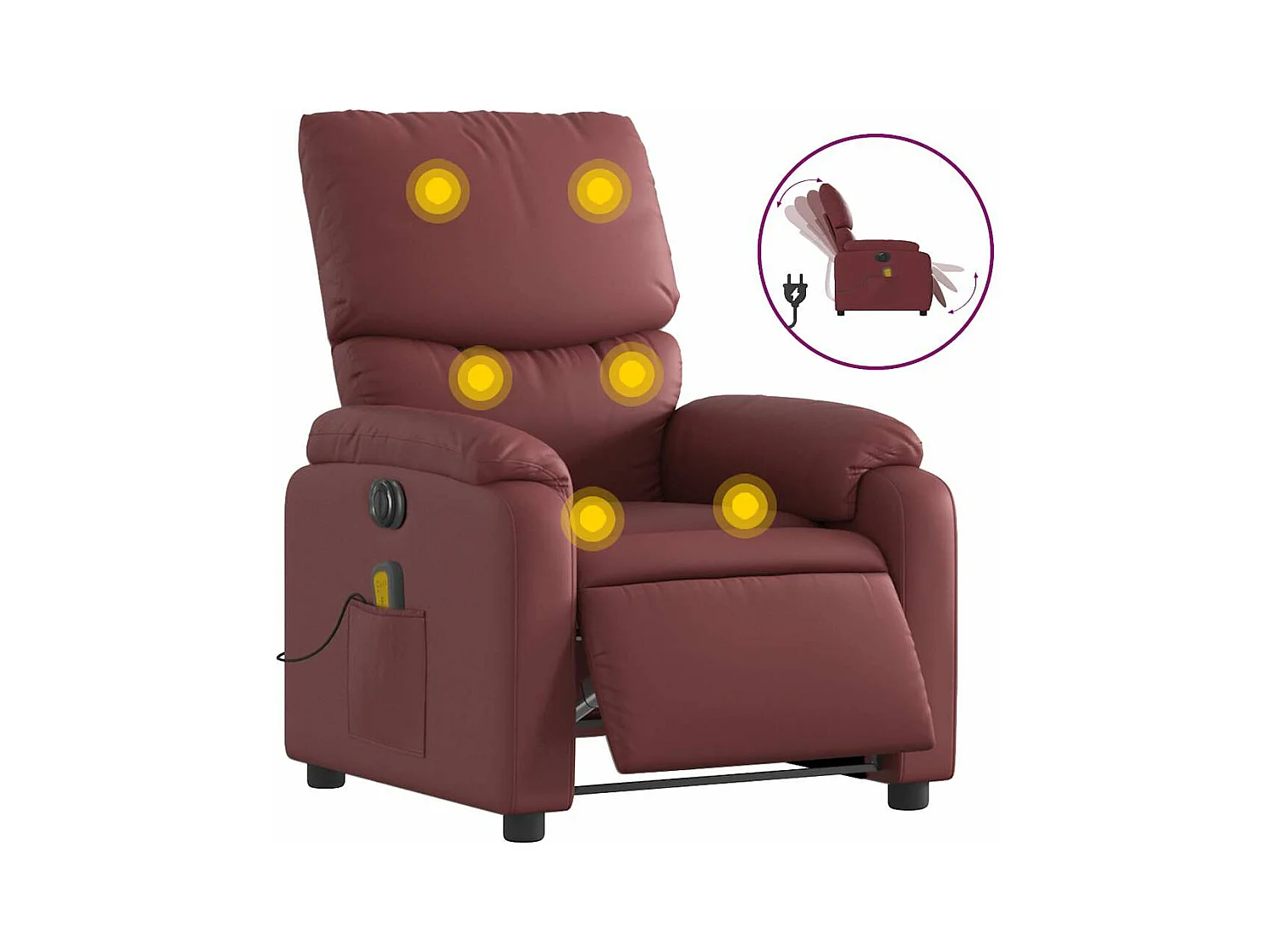 Sillón masaje reclinable eléctrico cuero sintético rojo tinto
