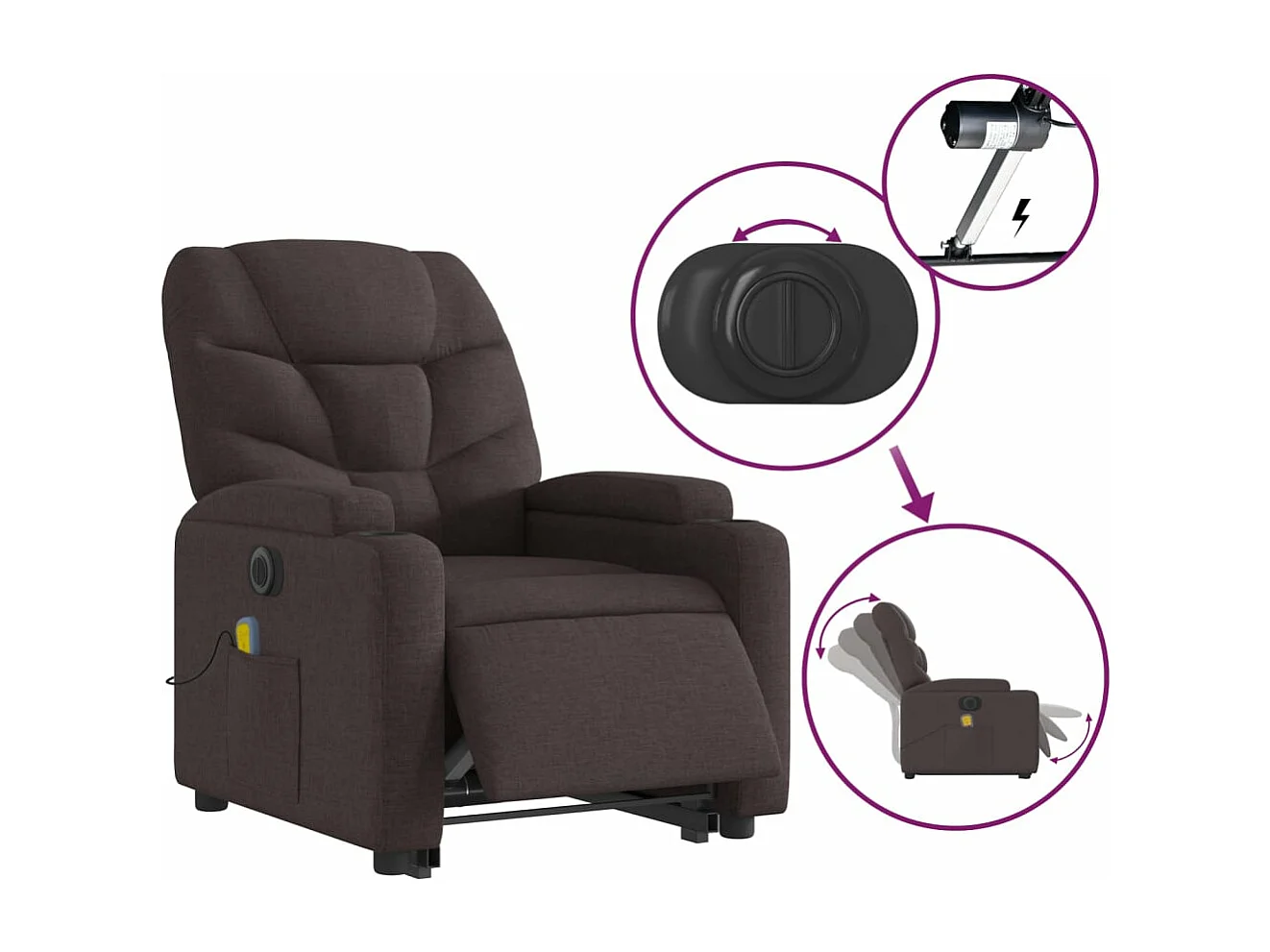 Fauteuil inclinable massant électrique Marron foncé Tissu