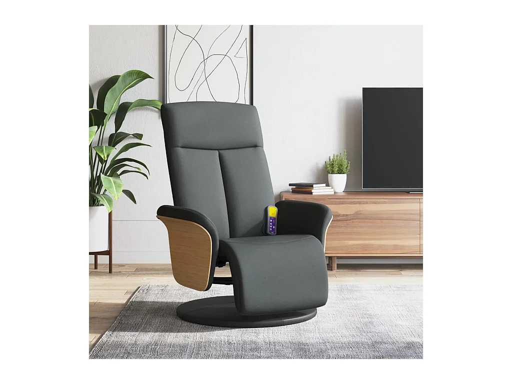 Fauteuil inclinable massant et repose-pieds gris foncé tissu