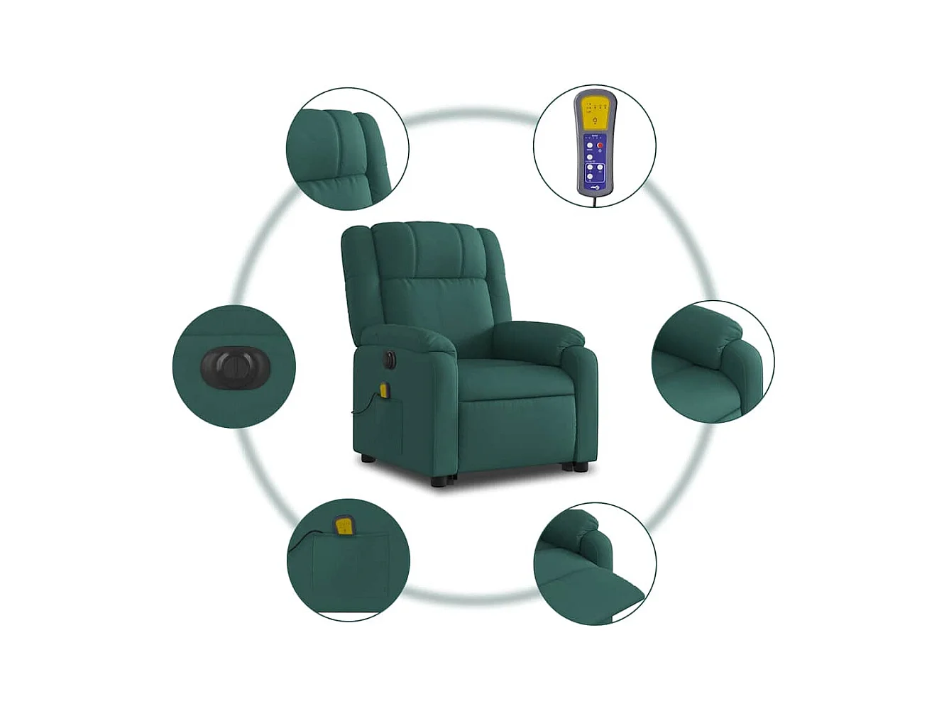 Fauteuil inclinable massant électrique Vert foncé Tissu