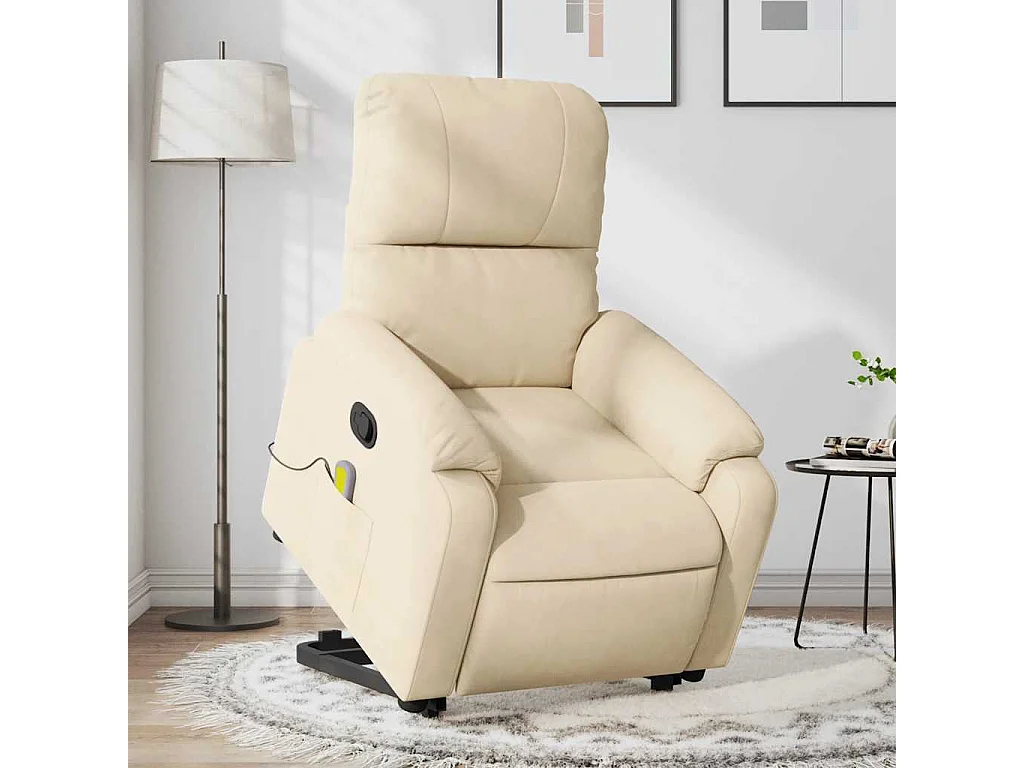 Fauteuil inclinable massant crème tissu microfibre