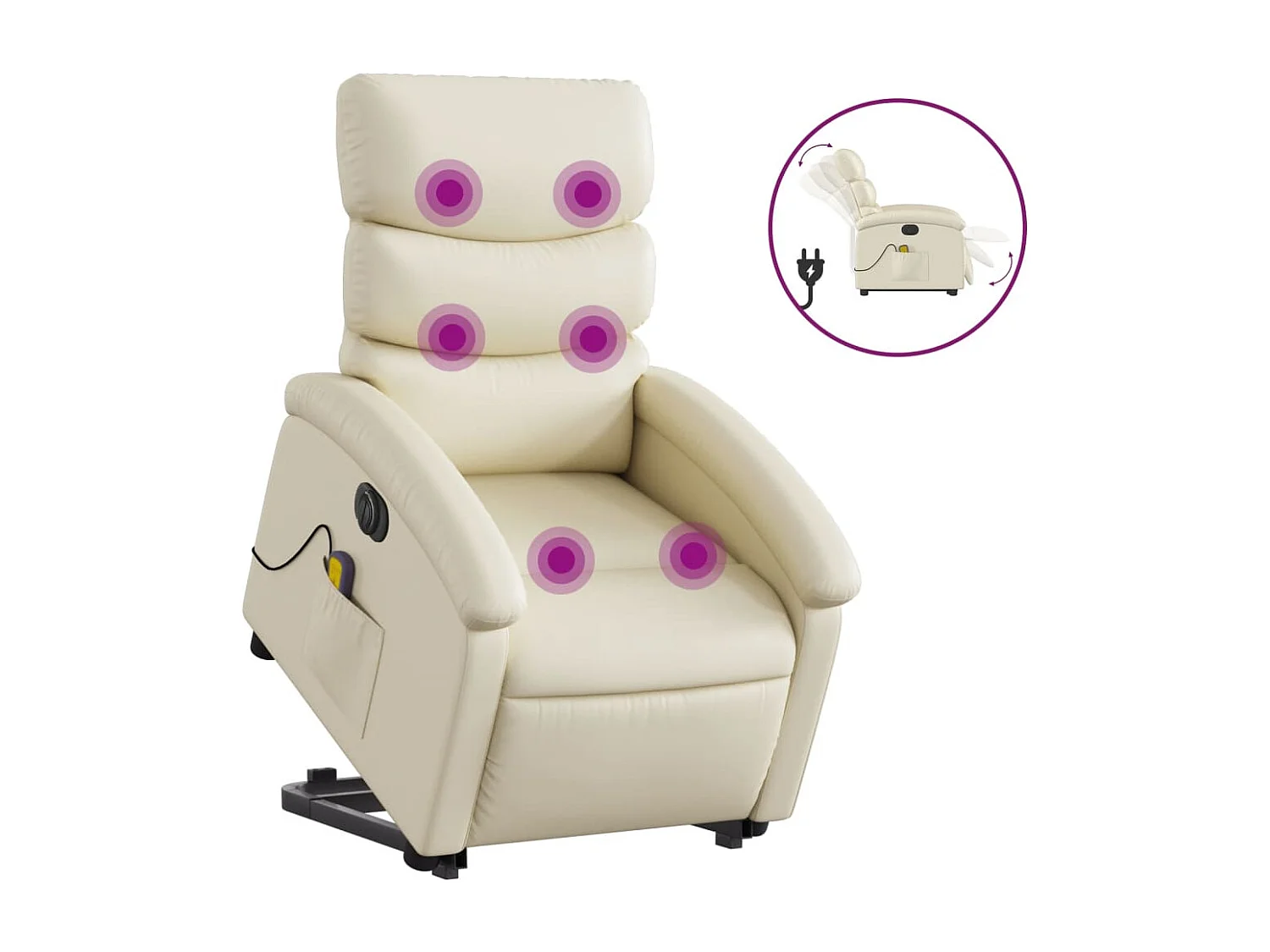 Fauteuil inclinable massant électrique crème similicuir