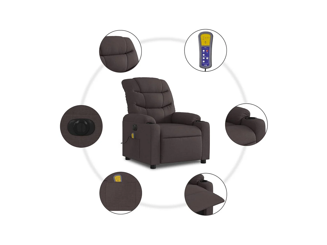 Fauteuil massant inclinable électrique Marron foncé Tissu