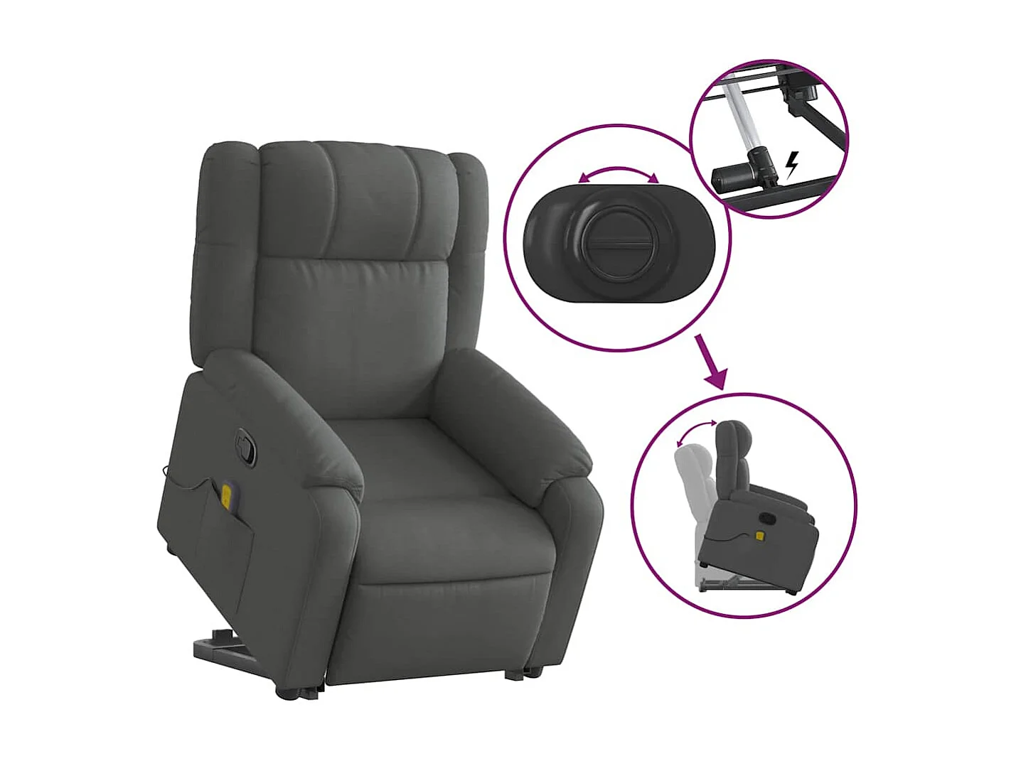 Silla de masaje reclinable de pie de tela gris oscuro