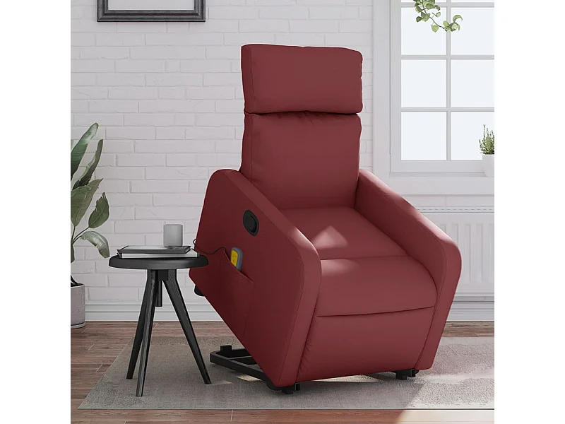 Poltrona massagens reclinável couro artificial vermelho tinto