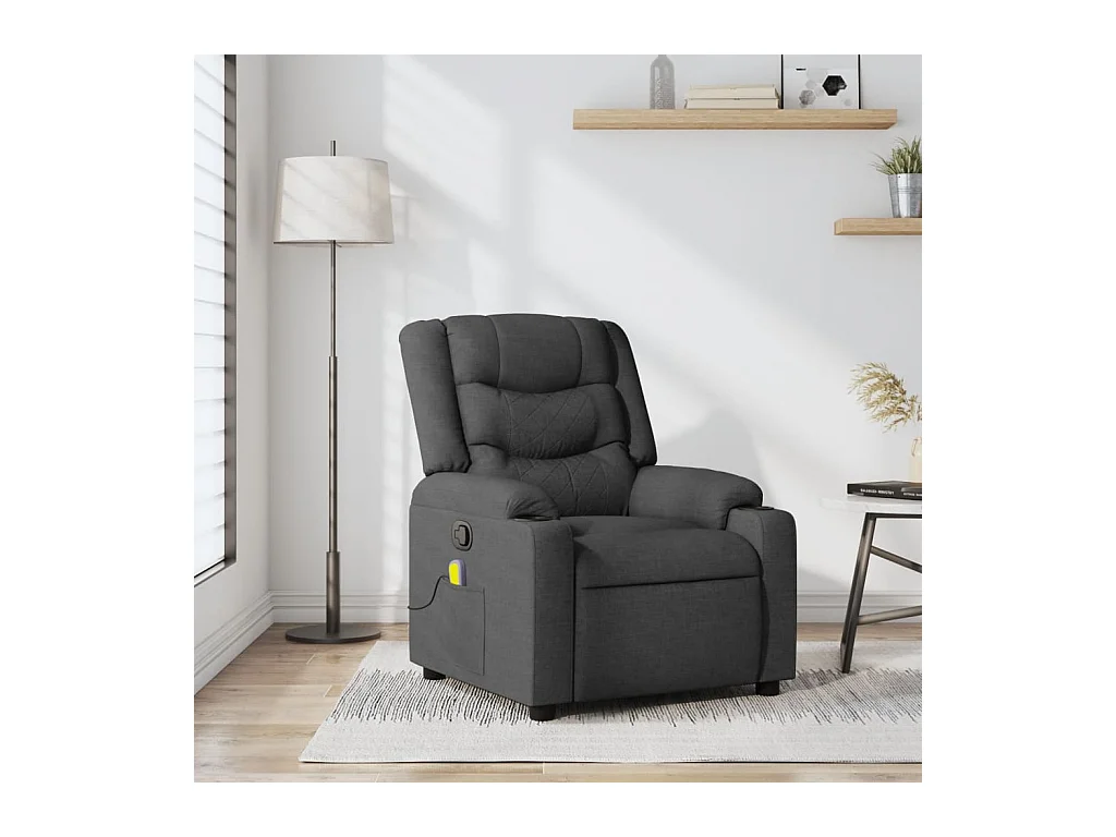 Poltrona de massagens reclinável tecido cinzento-escuro