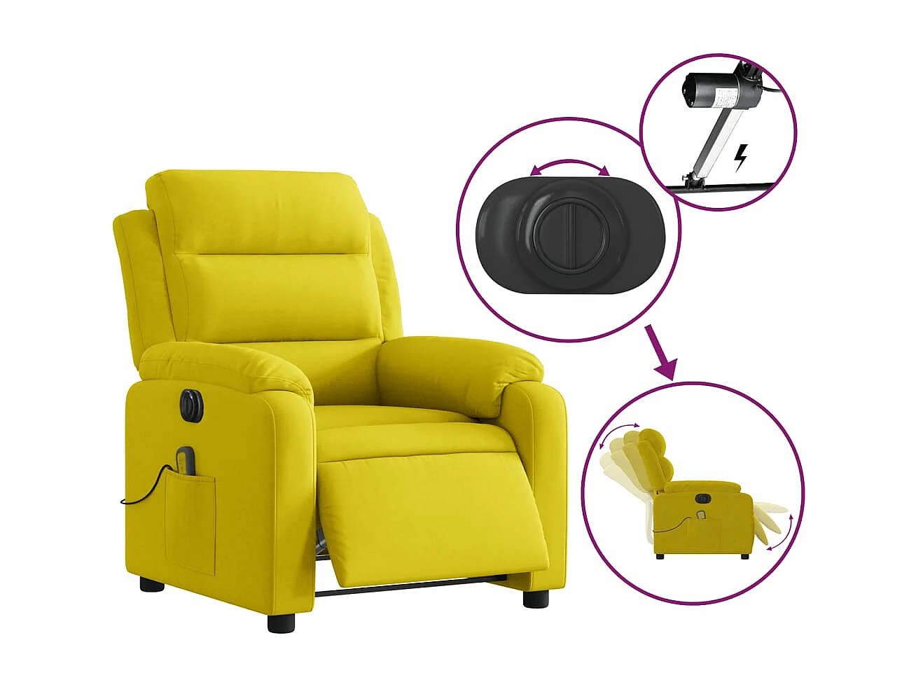 Fauteuil inclinable massant électrique jaune velours