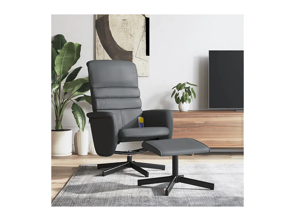 Fauteuil inclinable massant avec repose-pied gris similicuir