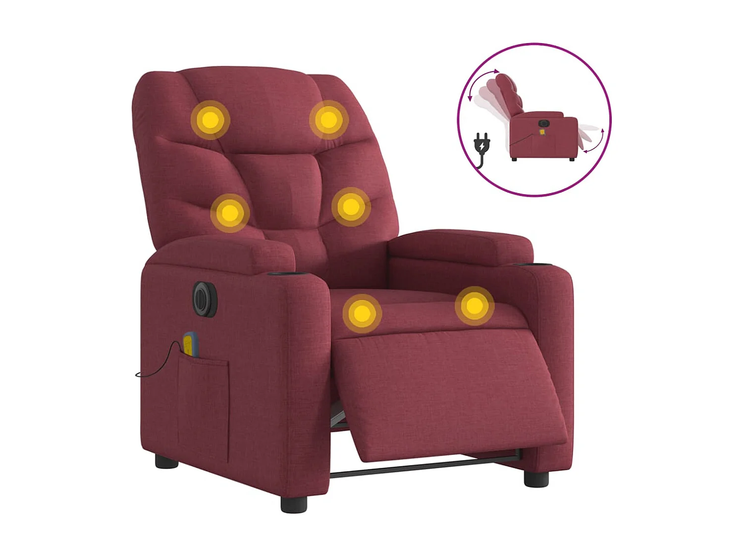 Fauteuil massant inclinable électrique Rouge bordeaux Tissu