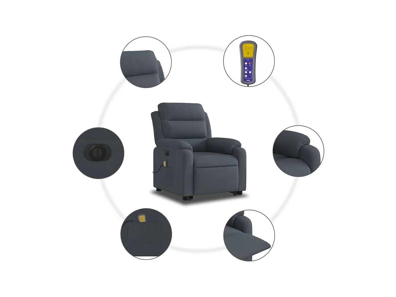 Fauteuil inclinable massant électrique gris foncé velours