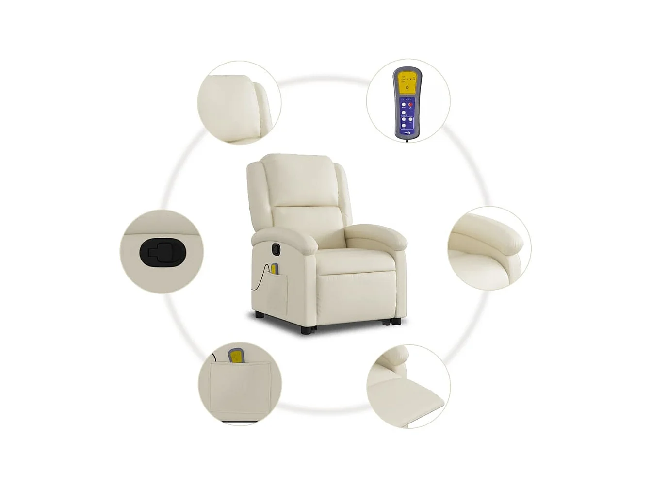 Sillón reclinable de masaje de pie cuero artificial color crema