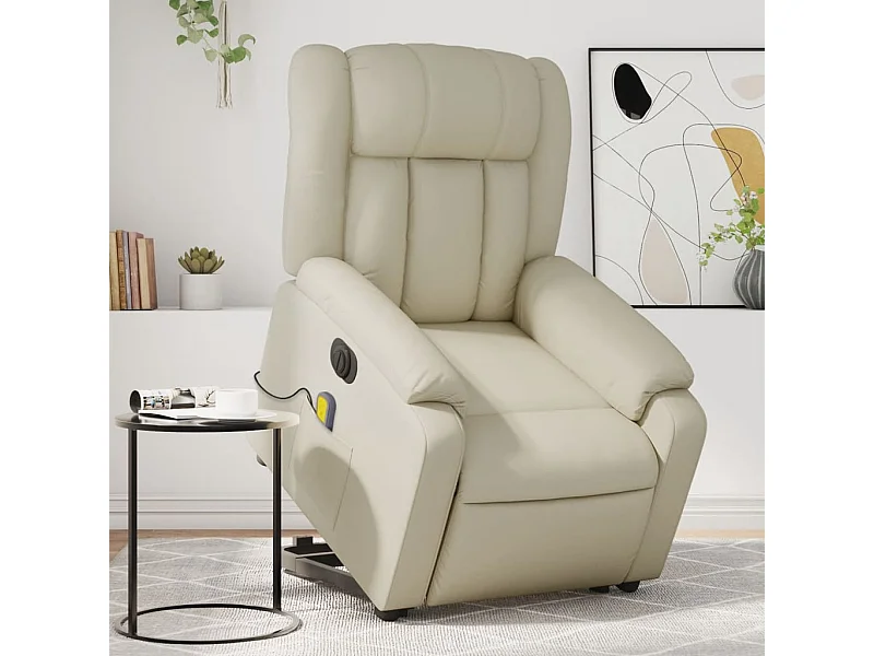 Sillón de masaje elevable eléctrico cuero sintético crema