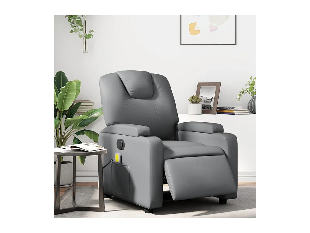 Fauteuil massant inclinable électrique gris similicuir