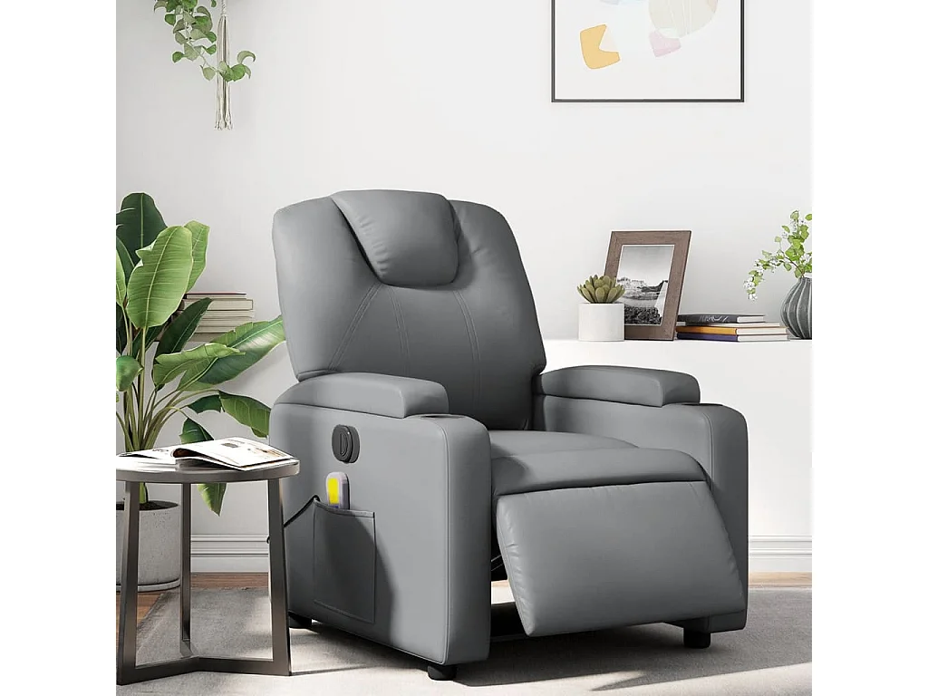 Sillón de masaje reclinable eléctrico cuero sintético gris