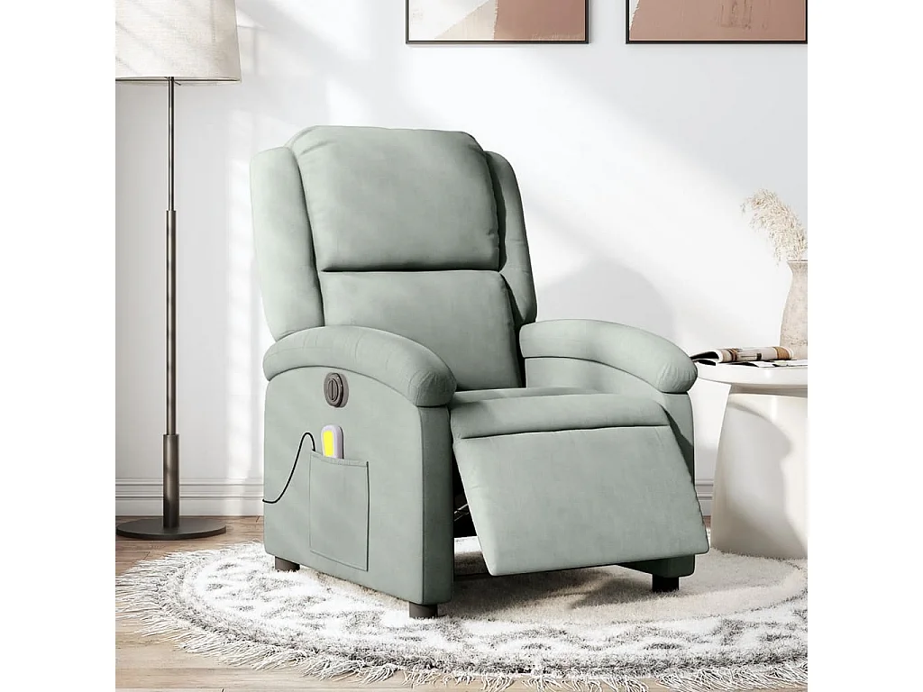 Fauteuil inclinable électrique massant gris clair velours