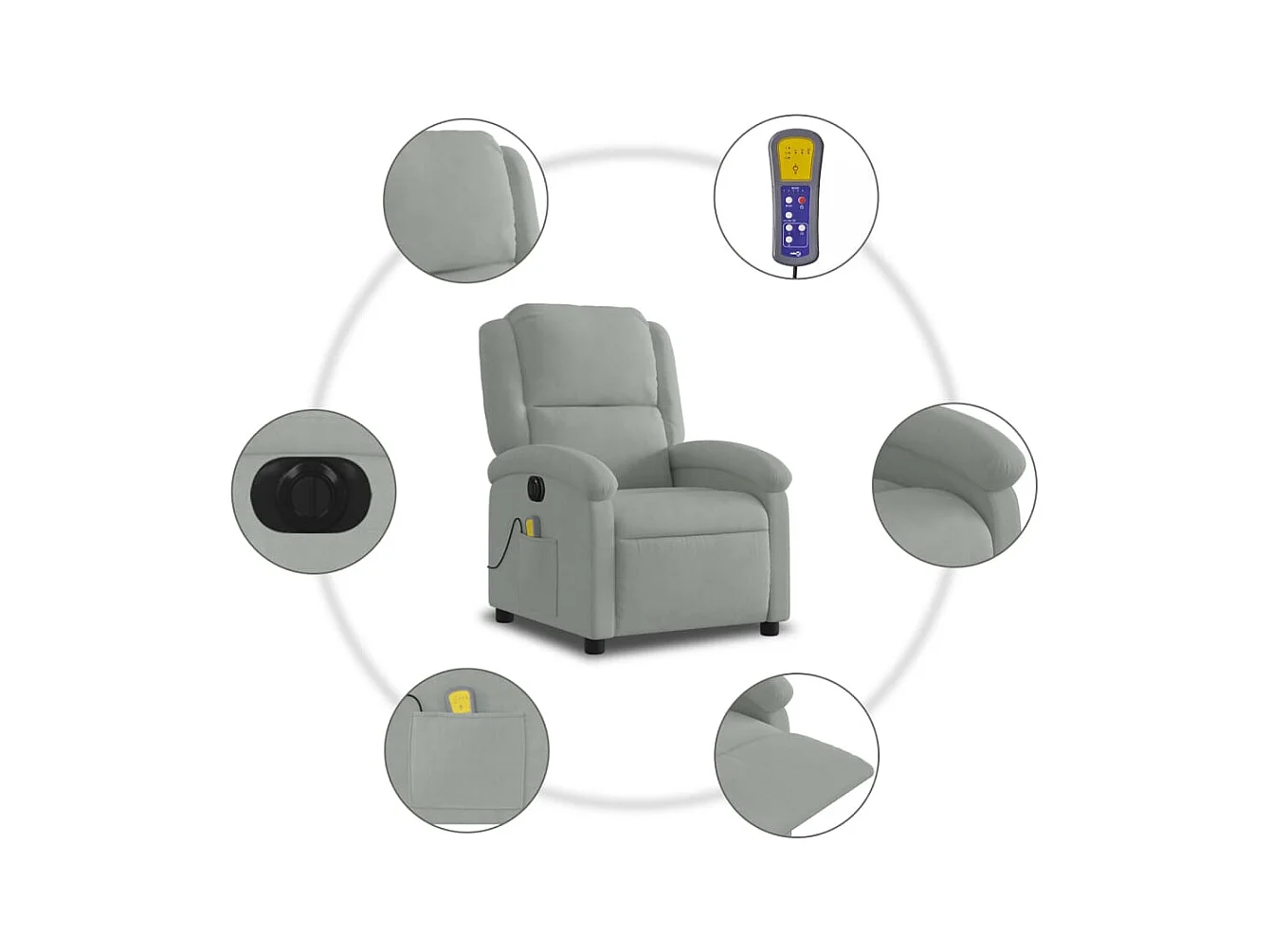 Fauteuil inclinable électrique massant gris clair velours
