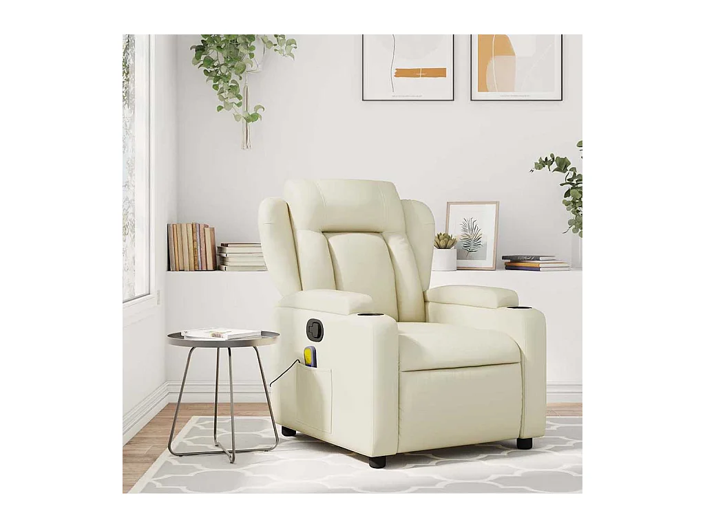 Fauteuil inclinable massant Crème Similicuir