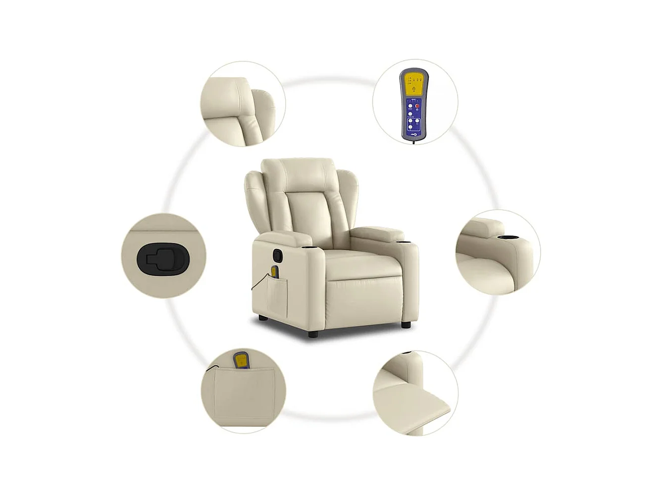 Fauteuil inclinable massant Crème Similicuir