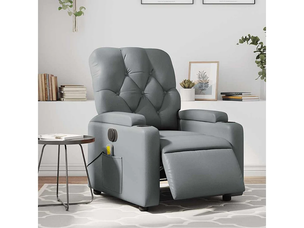 Fauteuil massant inclinable électrique gris similicuir