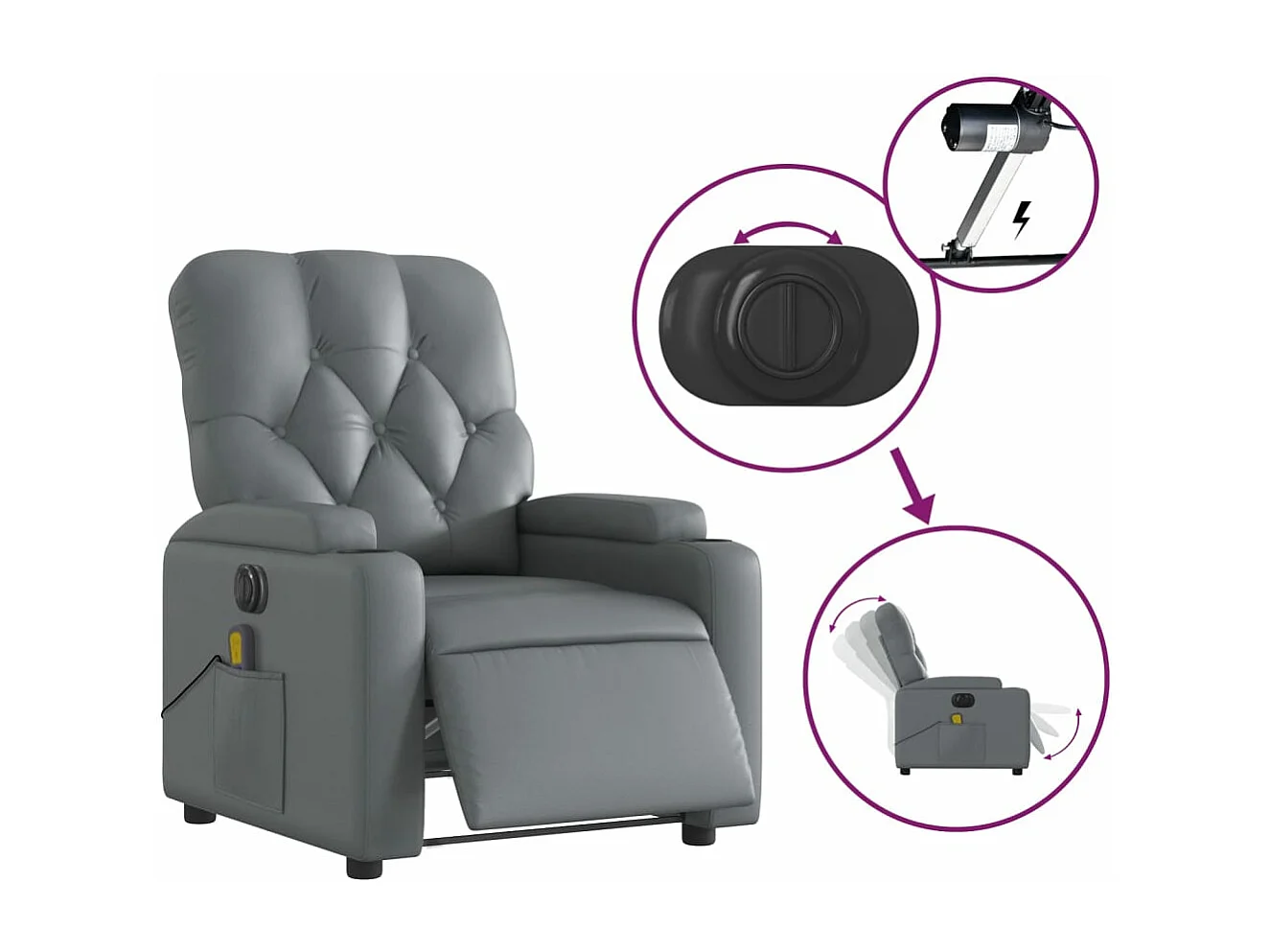 Fauteuil massant inclinable électrique gris similicuir