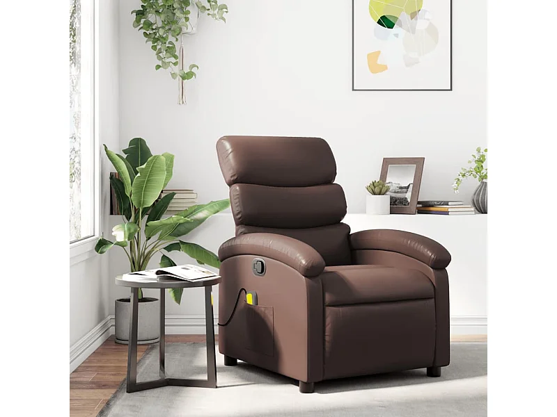 Poltrona de massagens reclinável couro artificial castanho