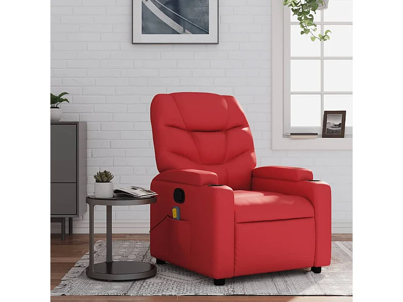 Poltrona de massagens reclinável couro artificial vermelho