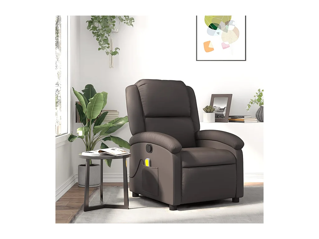 Fauteuil inclinable massant marron foncé cuir véritable