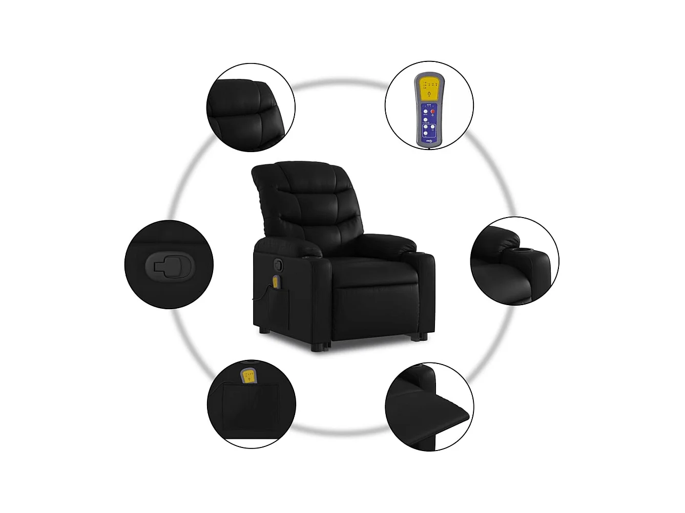 Fauteuil inclinable massant Noir Similicuir