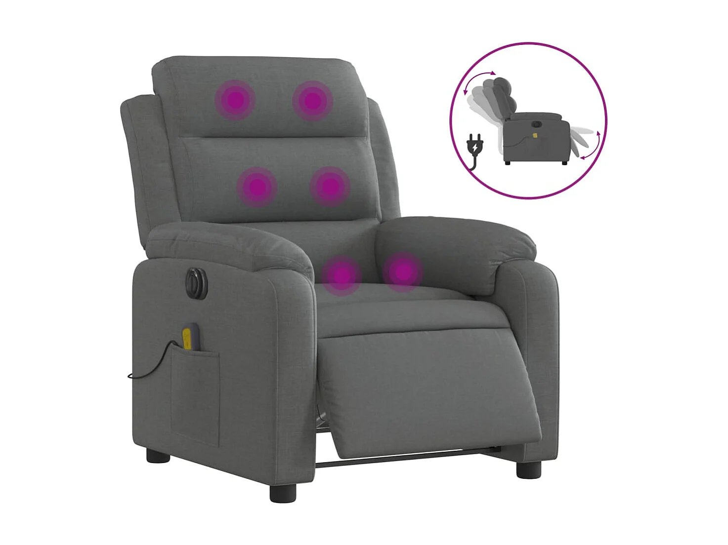 Fauteuil inclinable massant électrique gris foncé tissu