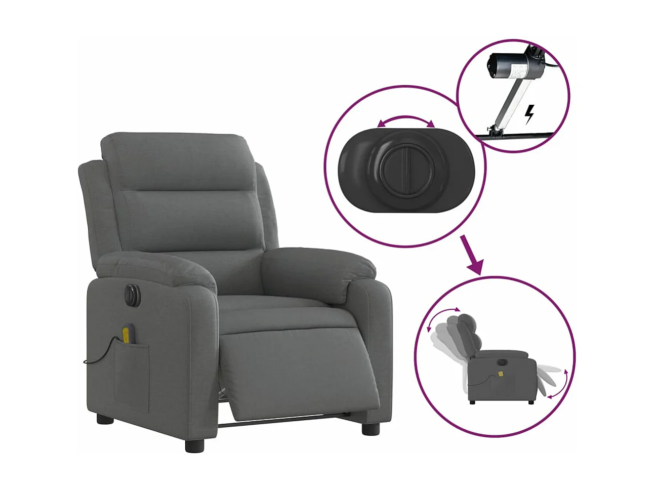 Fauteuil inclinable massant électrique gris foncé tissu