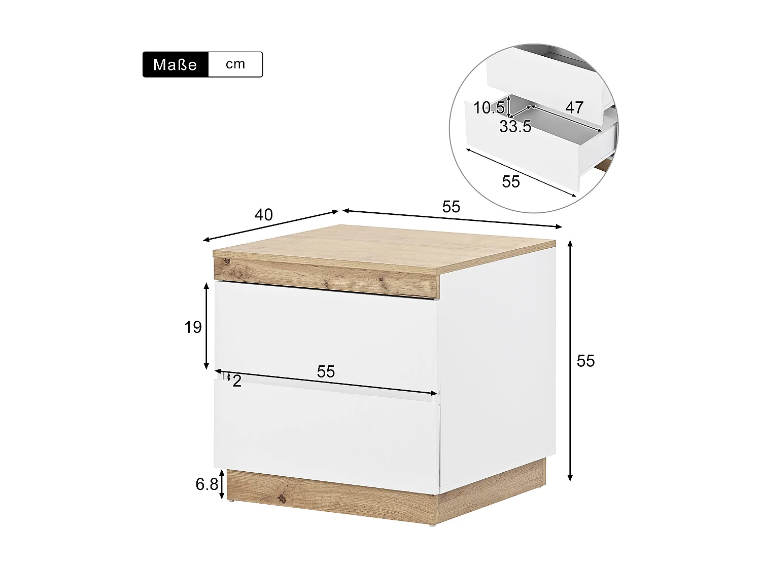 Table de chevet avec rangement - blanc,d50cm×h55cm