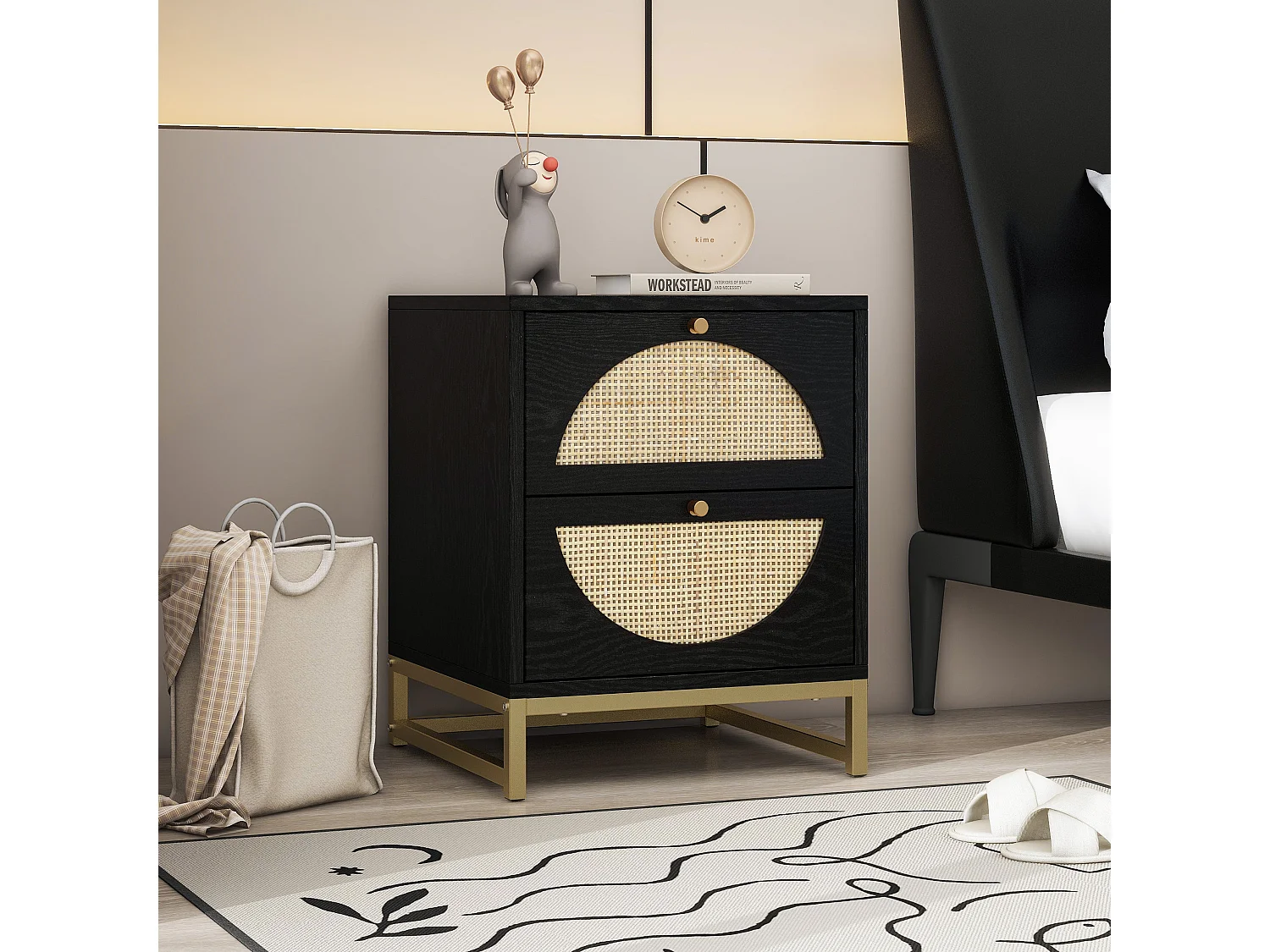 Table de chevet, symétrie semi-circulaire,d40cm×h53cm